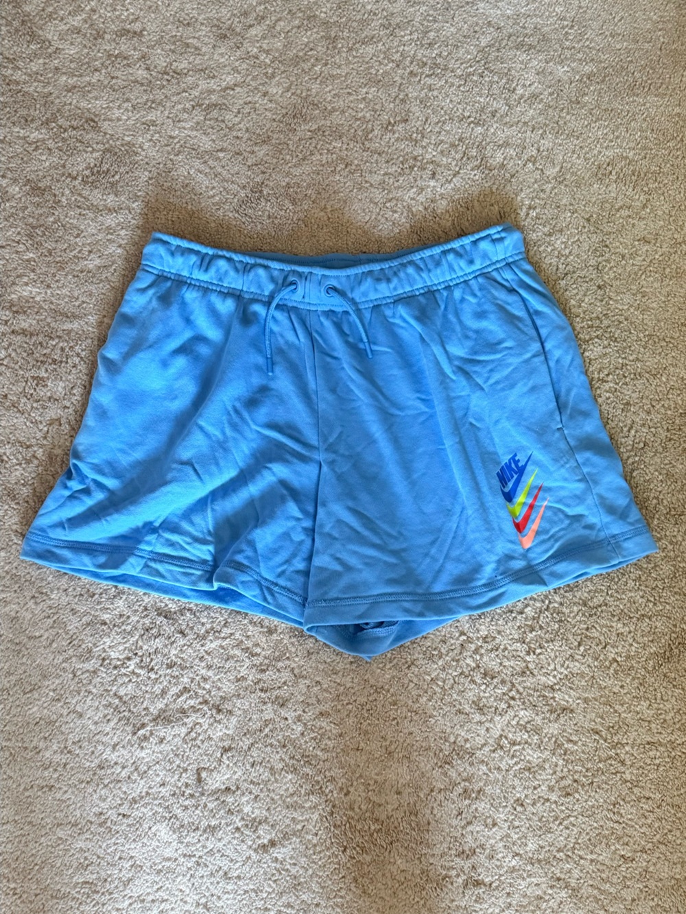 Nike Light Blue Sweat Shorts with Multicolor Swoosh